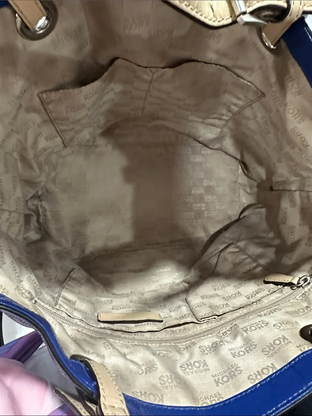 Michael Kors Blue Tote Bag with Gold Accents